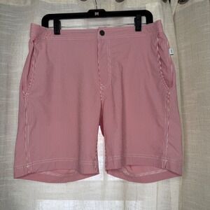 Onia The Calder Swim Trunks Seersucker Striped Red White Mesh Lined Men's L